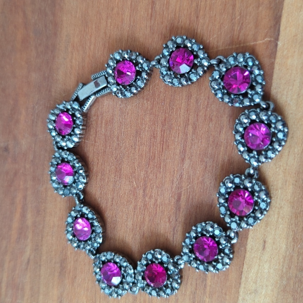 🩷 Liz Claiborne, bracelet pink rhinestone silver tone